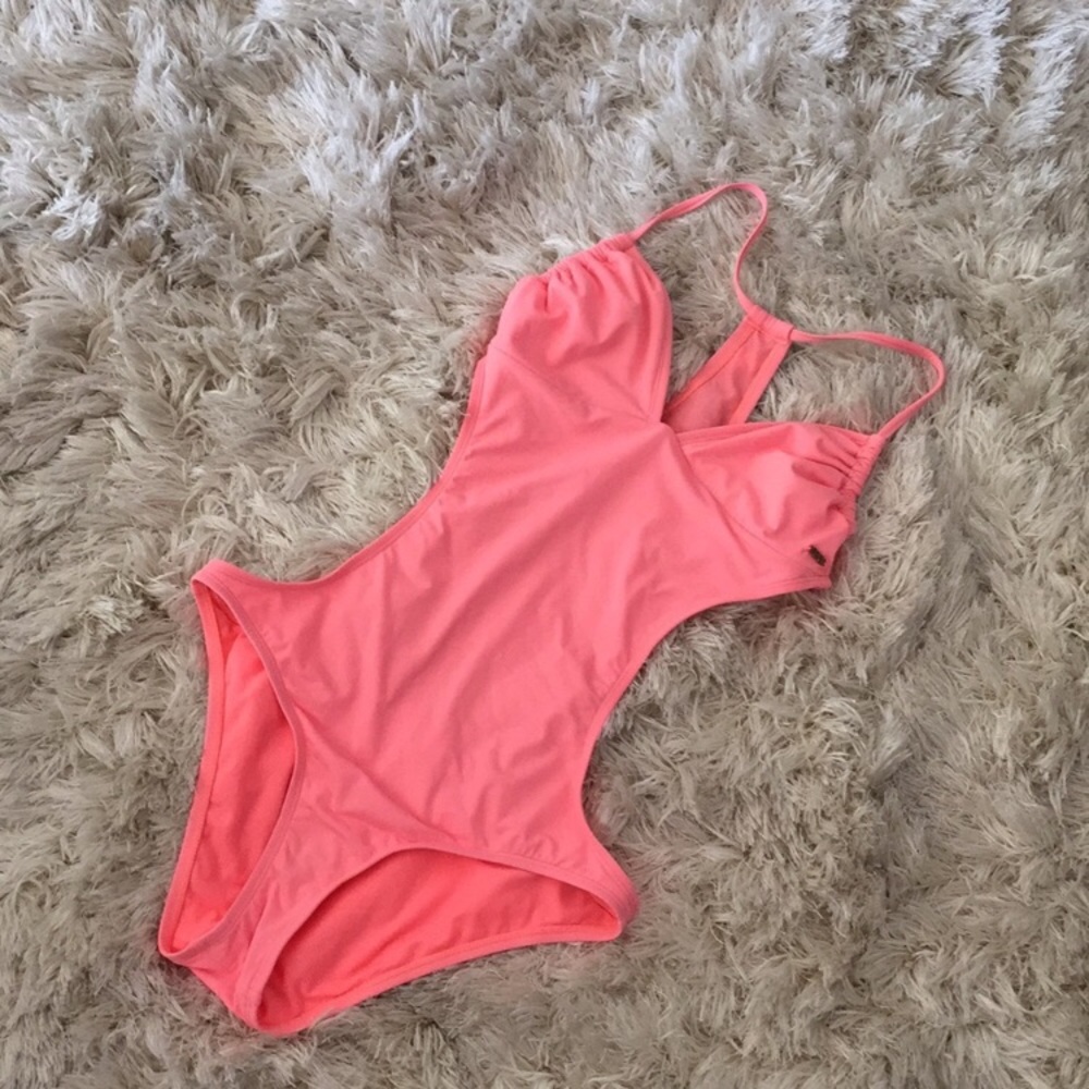 ☀️ Roxy Neon Coral Pink Monokini One Piece Swim